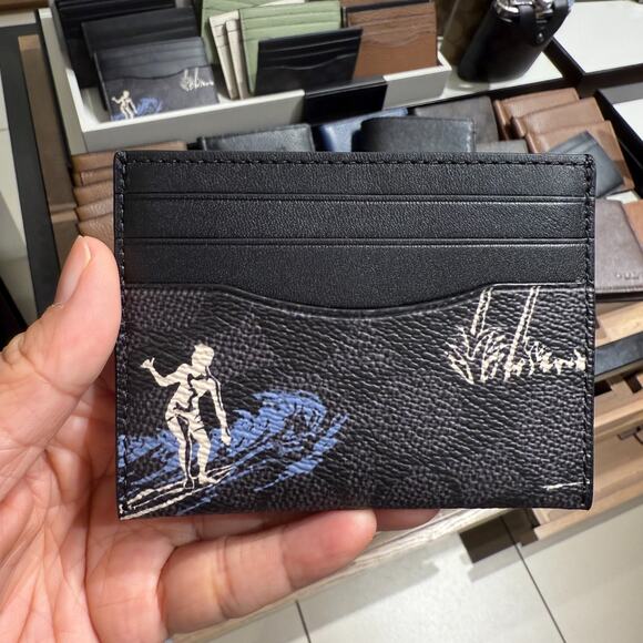 Last 1 ‼️Coach Slim Id Card Case With Surf Print CBJ93 Charcoal Multi - Picture 1 of 4